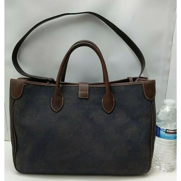 Dooney & Bourke Midnight Blue Canvas Leather Trim Top Handle Satchel Bag - Picture 3 of 12